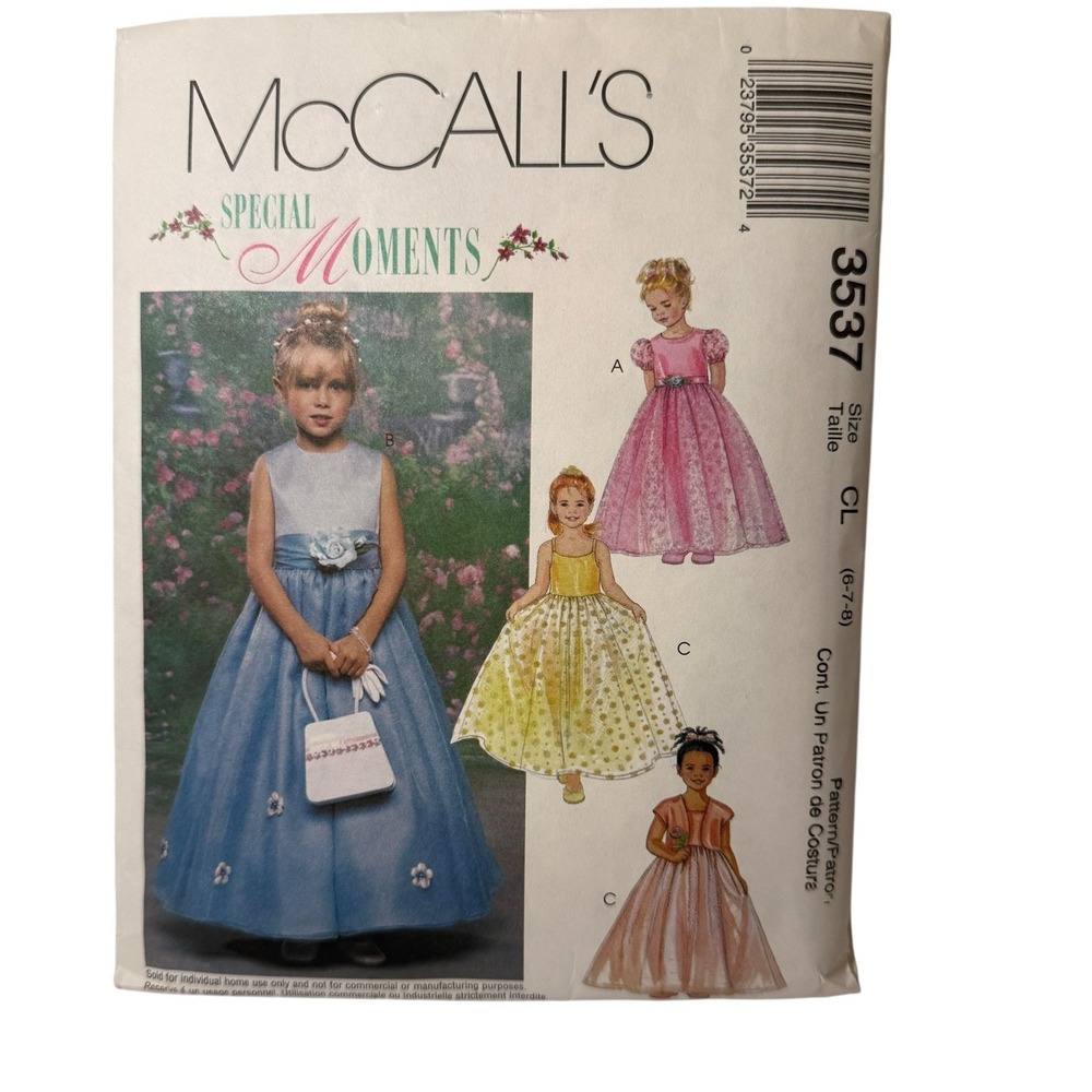 McCall's Formal Dresses Girls Size 6-8 CUT Pattern 3537 Special Moments